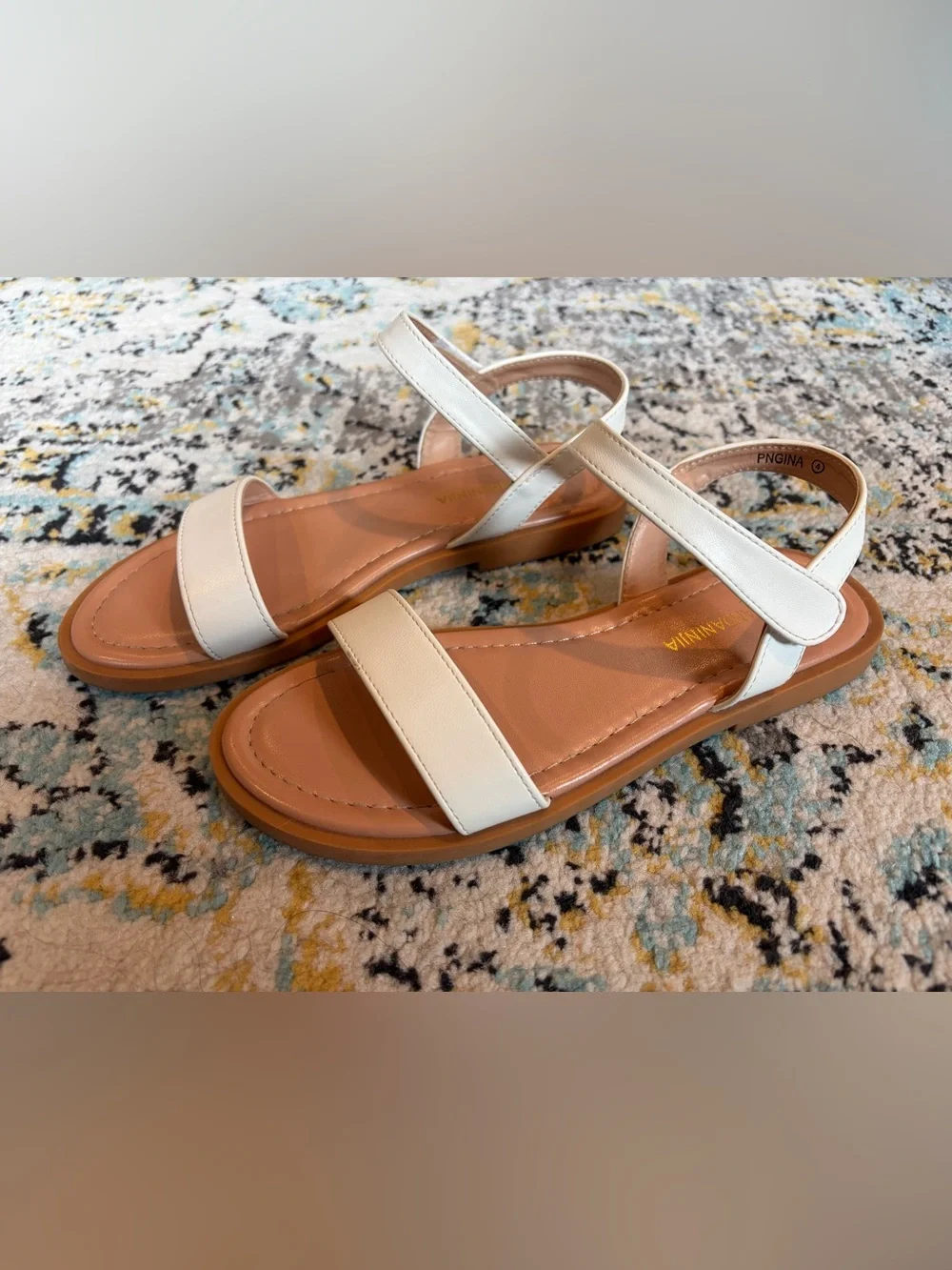 PANDANINJIA Gina Girls White Flat Ankle Strap Dress Sandals Size 4
